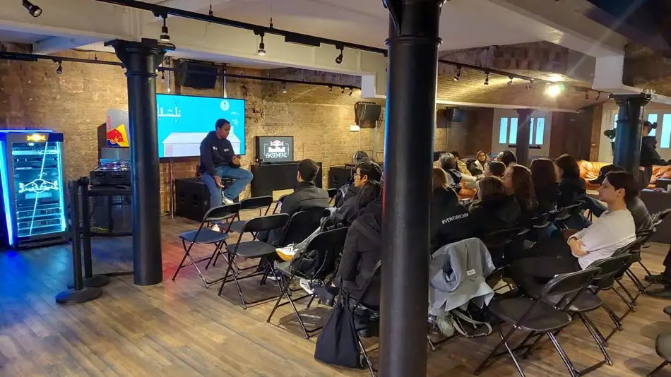 Venture Crawl attendees inside RedBull London, hearing from Jeffrey Oyinlola 