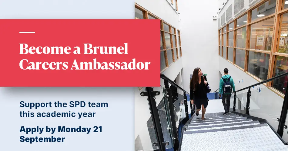 BCA promotional poster, shows deadline date and image of student walking into the SPD on campus